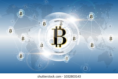Bitcoin digital money network concept Abstract technology background Hi-tech communication concept innovation background vector illustration