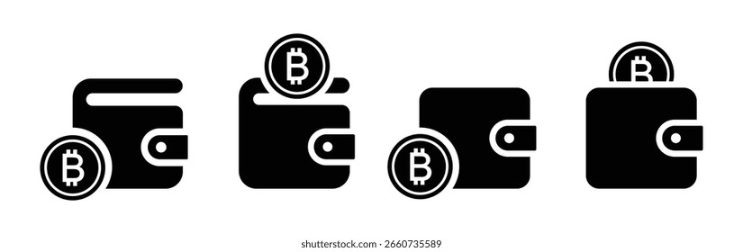 Bitcoin digitale Brieftasche Set Symbol, Vektorgrafik