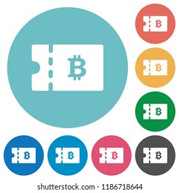 Bitcoin discount coupon flat white icons on round color backgrounds