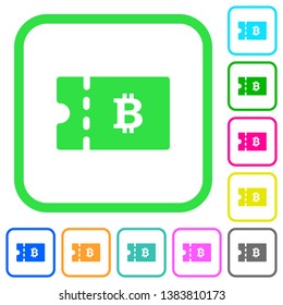 Bitcoin discount coupon vivid colored flat icons in curved borders on white background