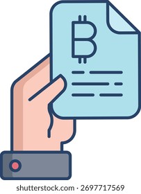 Diseño de ilustración de icono de color lineal de documento de Bitcoin