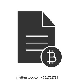 Bitcoin documentaries glyph icon. Cryptocurrency. Silhouette symbol. File with bitcoin sign. Negative space. Vector isolated illustration