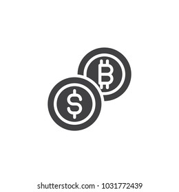 Bitcoin and dollar coins vector icon. filled flat sign for mobile concept and web design. Crypto currency exchange simple solid icon. Symbol, logo illustration. Pixel perfect vector graphics