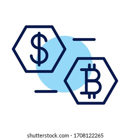 bitcoin and dollar crypto currency line style icon vector illustration design