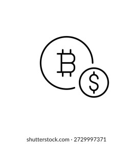 Bitcoin and dollar. Crypto exchange value, digital currency payment, bitcoin price comparison. Pixel perfect, editable stroke vector icon