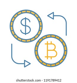 Bitcoin and dollar currency exchange color icon. Cryptocurrency. Refund. Isolated vector illustration
