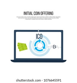 Bitcoin to dollar exchange, ico cryptocurrency technology concept. Vector illustration.