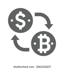 Bitcoin, dollar, exchange icon. Gray vector graphics.