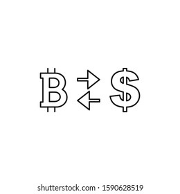 Bitcoin Dollar exchange icon. Outline thin line flat illustration. Isolated on white background. 