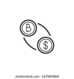 Bitcoin and dollar exchange line icon. linear style sign for mobile concept and web design. US dollar with bitcoin cryptocurrency outline vector icon. Symbol, logo illustration. Vector graphics
