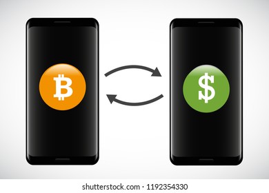 bitcoin and dollar exchange mobile banking concept of cryptocurrency technology vector illustration EPS10