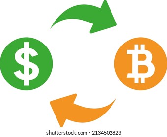concepto de ilustración vectorial plana de signo de intercambio de bitcoin y dólar