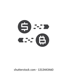 Bitcoin and dollar exchange vector icon. filled flat sign for mobile concept and web design. Currency converter simple glyph icon. Symbol, logo illustration. Pixel perfect vector graphics
