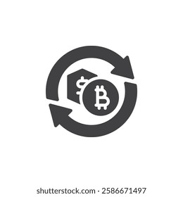 Bitcoin and dollar exchange vector icon. filled flat sign for mobile concept and web design. Crypto Exchange glyph icon. Buying and selling crypto symbol, logo illustration. Vector graphics