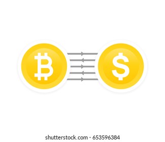 Bitcoin to dollar exchange, vector illustration