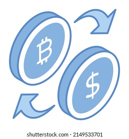 Bitcoin And Dollar With Flow Arrows, Concept Of Money Exchange Isometric Icon 

