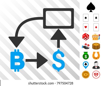 Bitcoin Dollar Flow Chart icon with bonus casino graphic icons. Vector illustration style is flat iconic symbols. Designed for casino websites.