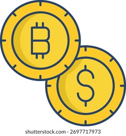 Diseño de icono de color lineal de bitcoin y dólar