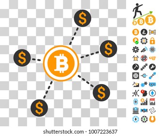 Bitcoin Dollar Network pictograph with bonus bitcoin mining and blockchain pictograms. Vector illustration style is flat iconic symbols. Designed for blockchain apps.