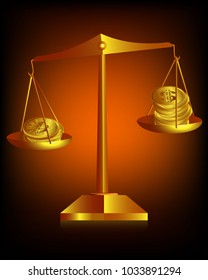 Bitcoin and dollar on scales vector illustration