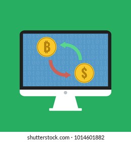 bitcoin to dollar online exchange, vector illustration