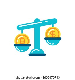 Bitcoin dollar and scale design of Cryptocurrency money currency exchange financial bank web internet market electronic finance and net theme Vector illustration