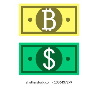 Bitcoin and dollar sign, money vector symbol. icon or logo Illustration