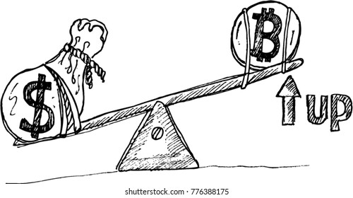 bitcoin, dollar, sketch