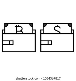 Bitcoin and dollar wallet icon