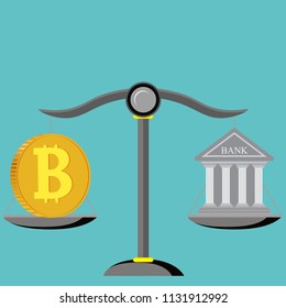Bitcoin in dollars, safe with money on the balance sheet, growth creep vector illustration