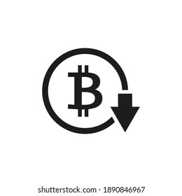 Bitcoin down icon. Cost reduction icon. Vector. Isolated