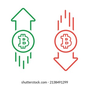 iconos de bitcoin arriba y abajo aislados en un fondo blanco.
