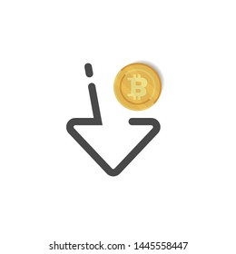 Bitcoin down illustration with arrow icon. Vector illustration