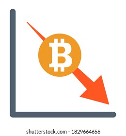 Bitcoin Down Stock Market Icon Logo Design Element. Bitcoin Currency Symbol With Down Arrow. Finance  Concept. Вusiness Income down concepts with graph.