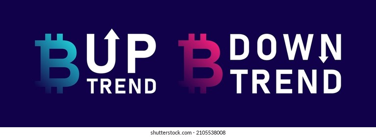 Bitcoin up and down trend with arrows. Logo design. Stock exchange concept. Trader profit and loss. Vector illustration.