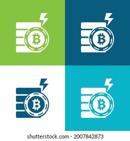 Bitcoin Electric Symbol With A Bolt Shape Flat four color minimal icon set