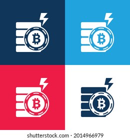 Bitcoin Electric Symbol With A Bolt Shape blue and red four color minimal icon set