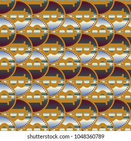 Bitcoin electronic coins seamless pattern for background.