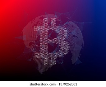 Bitcoin. Electronic money concept. Dotted World Map