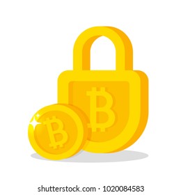 Bitcoin A Electronic Security Lock concept. Vector flat design banner.