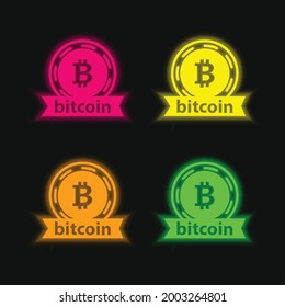 Bitcoin Emblem icono de vector de neón brillante de cuatro colores