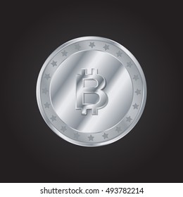 Bitcoin embossed realistic silver / platinum coin precious Icon / Logo Design