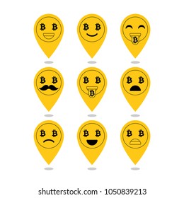 Bitcoin emoji, emoticons or smile. Emotional icons and signs isolated. Vector