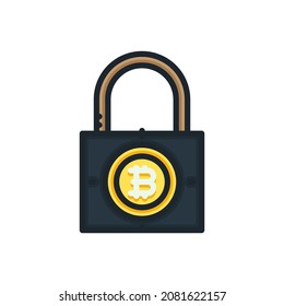 Cifrado de bitcoin, iconos de esquema rellenos de bloqueo. Ilustración vectorial. Trazo editable. Icono aislado adecuado para web, infografías, interfaz y aplicaciones.