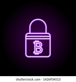 Bitcoin encryption neon icon. Elements of bitcoin blockchain set. Simple icon for websites, web design, mobile app, info graphics