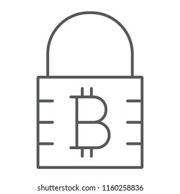 Bitcoin encryption thin line icon, money and finance, cryptocurrency sign, vector graphics, a linear pattern on a white background, eps 10.