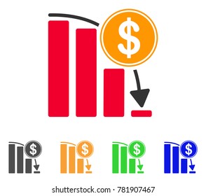 Bitcoin Epic Fail Graph icon. Vector illustration style is a flat iconic bitcoin epic fail graph symbol with gray, green, blue, yellow color variants. Designed for web and software interfaces.