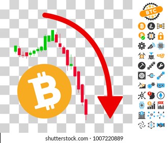 Bitcoin Epic Fail Trend icon with bonus bitcoin mining and blockchain clip art. Vector illustration style is flat iconic symbols. Designed for blockchain ui toolbars.