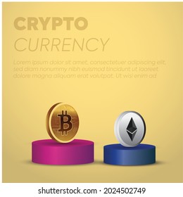 cierre de bitcoin y etéreo. bitcoin vs eétaro. concepto de monedas criptodivisa