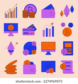 Bitcoin and Ethereum cryptocurrency set vector symbol for web sites and mobile apps crypto financial blockchain technology online banking trading money coin